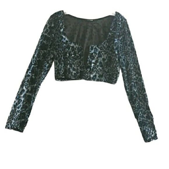 Fashion Nova Blouse Top Womens Blouse X Large Blue Leopard Long Sleeve Wired U - Picture 1 of 9
